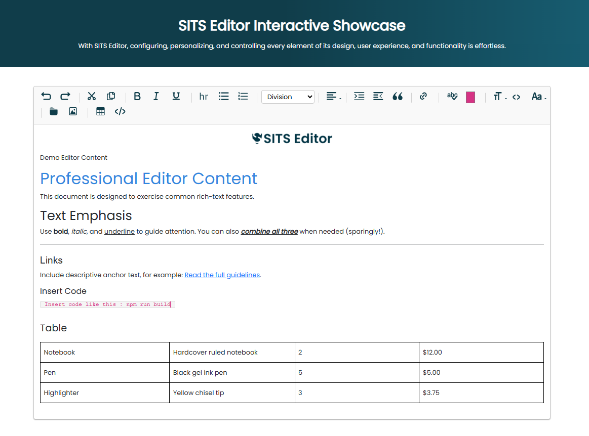 SITS Editor: The Lightweight WYSIWYG HTML and Rich Text Editor for Seamless Backend CMS